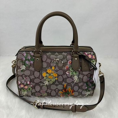 Coach Rowan Satchel Bag In Signature Jacquard With Floral