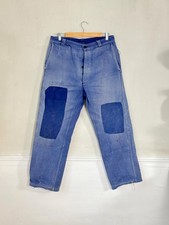 35 French Vintage blue workwear pants trousers distressed Patched mends repairs