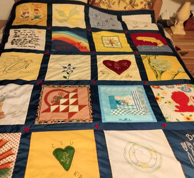 Hand Made Patchwork Hand Tied Love Quilt With Embroidery 60x72'' Twin / Throw