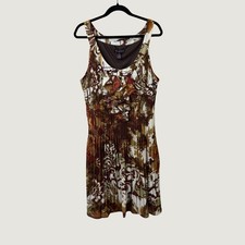 Signature by Robbie Bee Floral Pleated Dress Brown 20W Boho Cottagecore
