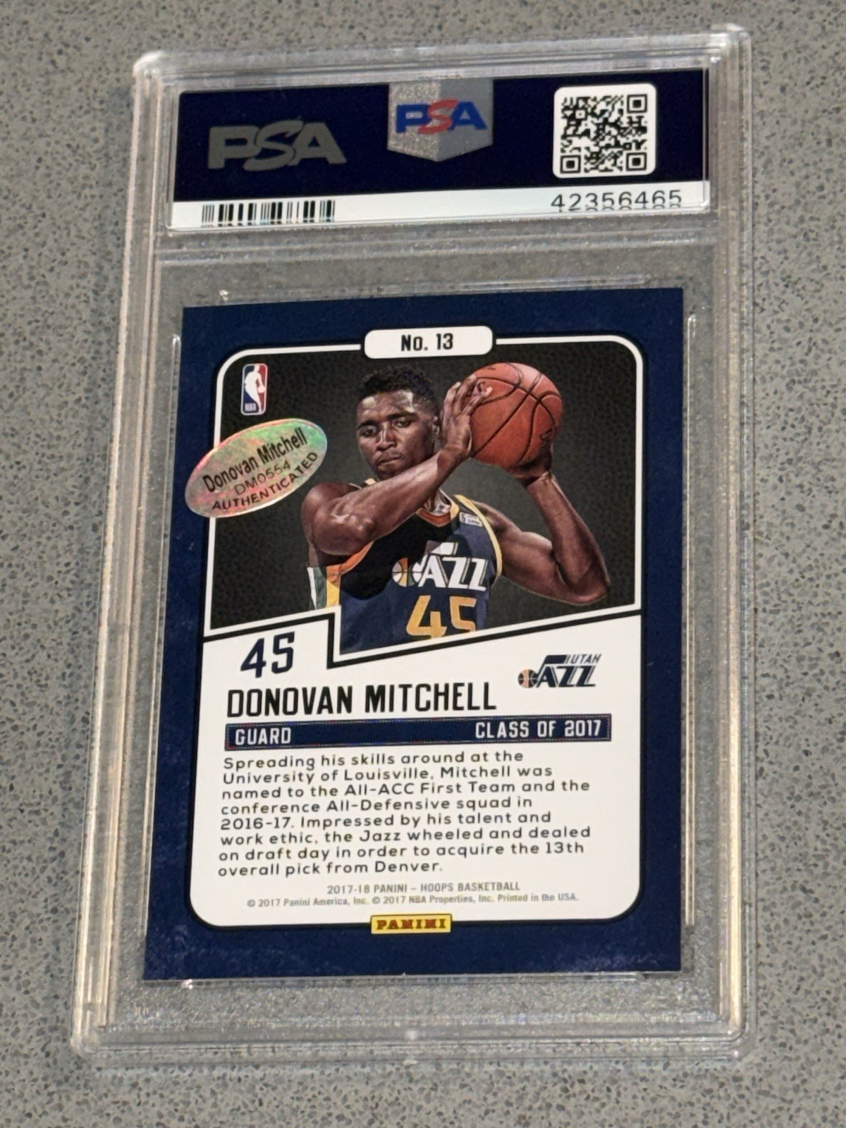 Class of 2017-18 Panini NBA Hoops Donovan Mitchell Signed PSA/DNA Auto (PSA 10) view 3
