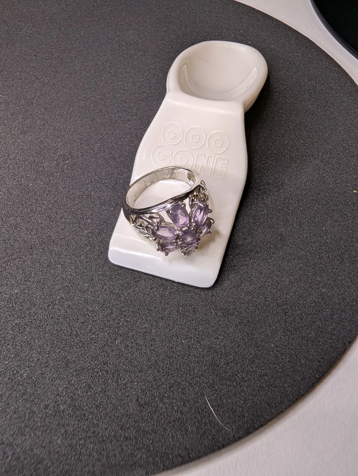 ANEL DE PEDRA VINTAGE PRATA ESTERLINA 925 E GRANDE AGLOMERADO DE AMETISTA TAMANHO 8 - Imagem 3 de 4