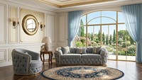 Hellblaue Chesterfield Sitzgarnitur Exklusiver 3-Sitzer Textilsessel
