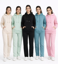 Ladies Tracksuit Set Fleece Hoodie Top Bottoms Jogging Joggers Gym Pullover