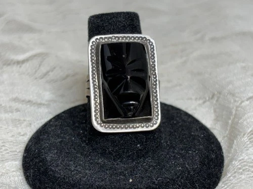 Vintage Mexican Silver and Carved Onyx Warrior Ring-Size 6-12