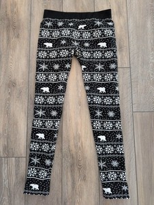 Hippie Rose Women’s Cozy Fleece Black & White Polar Bear Leggings Size L