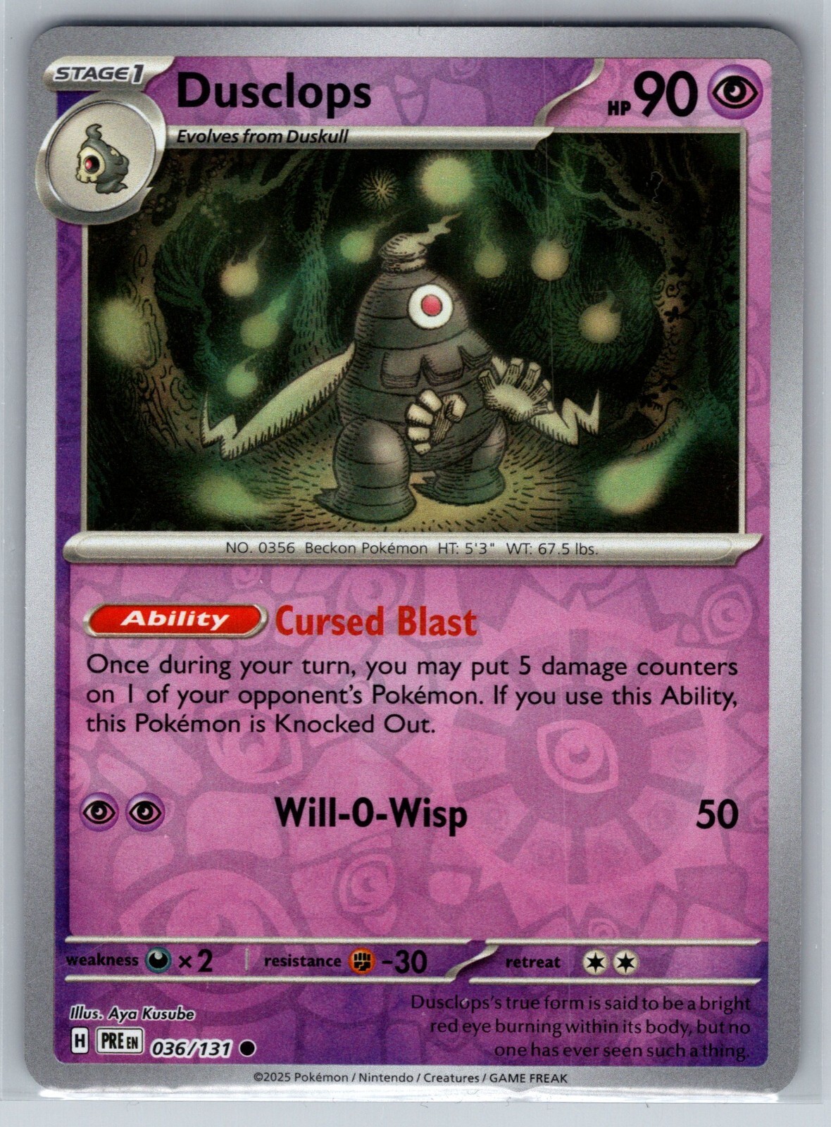 NM Dusclops 036/131 Reverse Holo Prismatic Evolutions Pokemon 2025