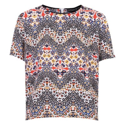 TOPSHOP トップス Topshop Top Women's Size 2 Multicolor Zig Zag Print Round
