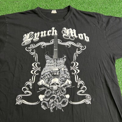 Vtg Lynch Mob Band Black Graphic T-Shirt Short Sleeve Mens Size Large Small Hole
