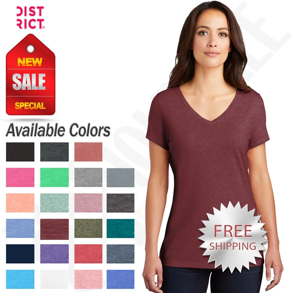 District Women's Short Sleeve Lightweight Perfect Tri V-Neck T-Shirt DM1350L