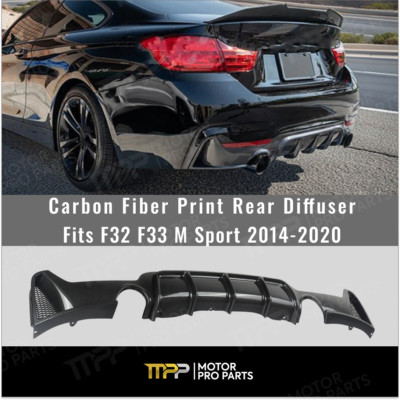 For BMW F32 435i M Sport 2014-2020 Carbon Fiber Print Dual Exhaust Rear Diffuser