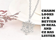 SNOWFLAKE SNOW WINTER CHRISTMAS CZ Charm DIAMOND Cut 925 Silver 20" Chain Women