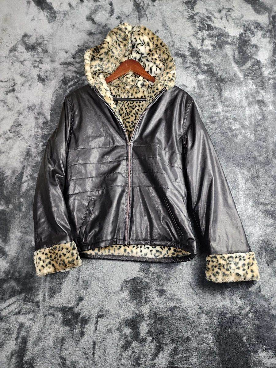 Leather jacket leopard print cheap lining