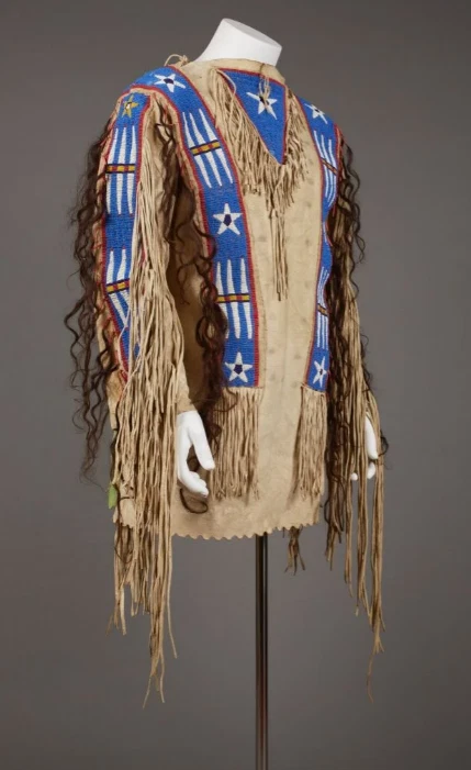 Old Style American Buckskin Buffalo Beaded Fringes Powwow Regalia War Shirt - Image 4 of 4