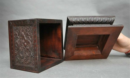 Caja de sellos antiguos de 5 dragones tallados a mano de madera china Huanghuali de 6" - Imagen 12 de 12