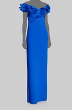 795 Teri Jon Women's Blue Off-Shoulder Cap-Sleeve Scuba Gown Dress Size 12