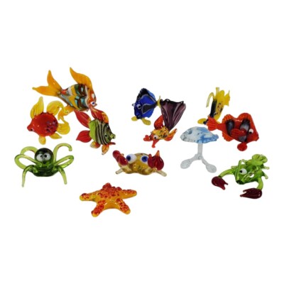 Fish Aquarium Decorations Glass Figurines Handmade Colorful Glass Water Set 12