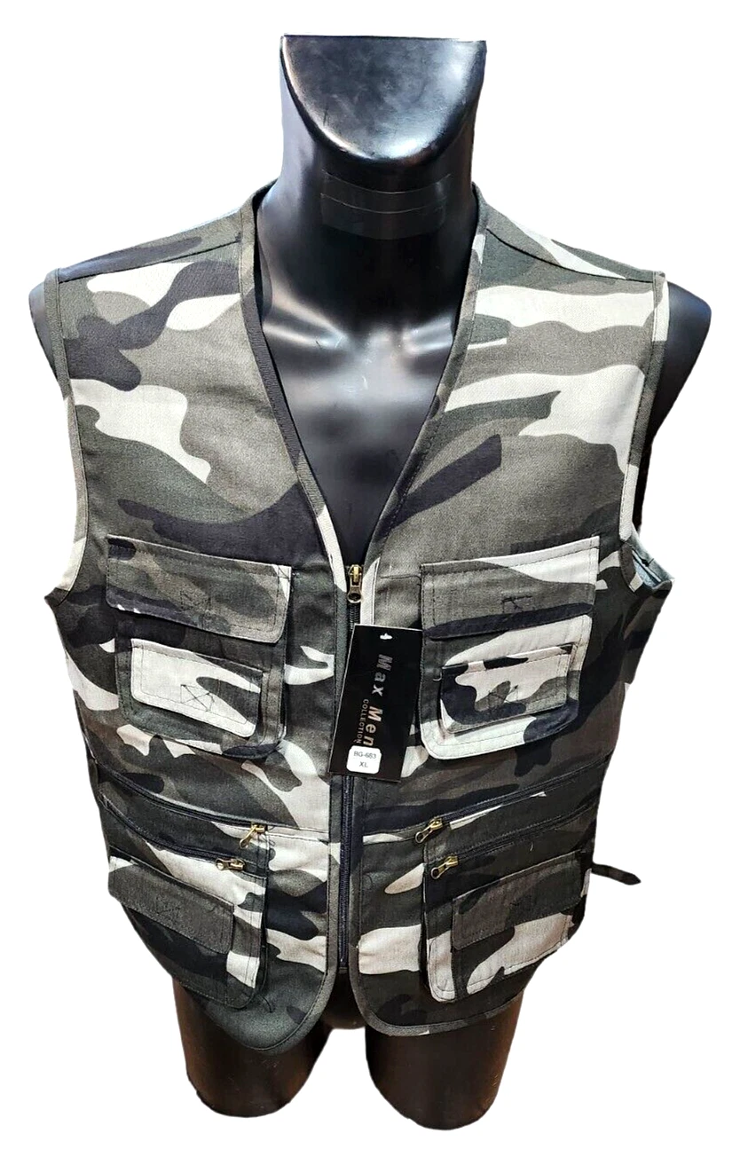 MAX MEN CAMO HUNTING FISHING GILET WAISTCOAT WITH MULTI POCKETS
