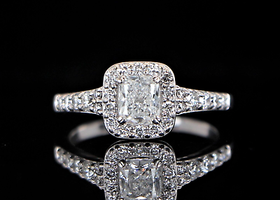 $4,550 JX 14K White Gold Long Cushion Round Diamond Halo $4,550 JX 14K White Gold Long Cushion Round Diamond Halo
