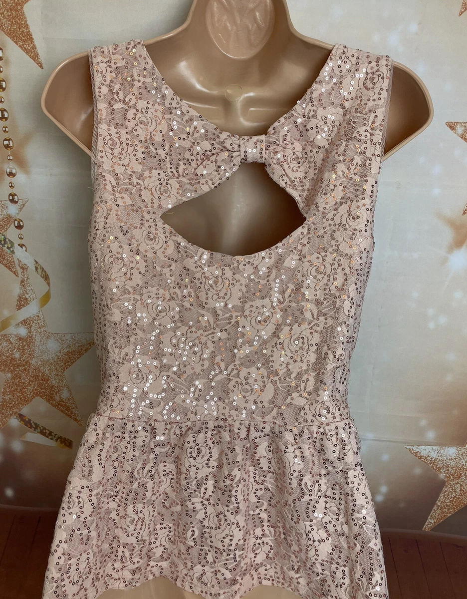 OASIS S 10 Vgc Blush Pink Sequin Occasion Party Peplum Top