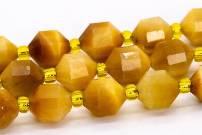 8x7MM Golden Tiger Eye Faceted Bicone Barrel Drum Grade AA Loose Beads