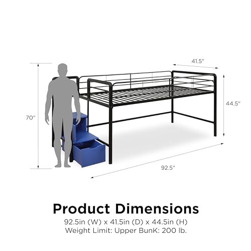  Junior Twin Metal with Storage Steps, Multifunctional Space Black Loft Bed