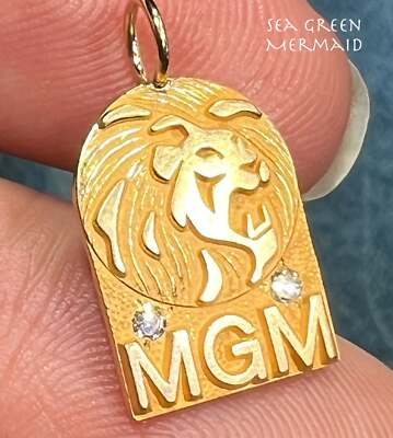 14k Gold MGM LION Pendant w Gypsy-Set Diamonds *RARE*