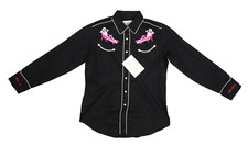 Tru-West Rockmount Ranch Wear Pink Skeleton Pool Western Shirt Black Womens L