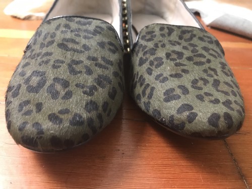 Zara ballet flats 40 9 smoking shoes animal print fur gold studs - 第 3/6 張圖片