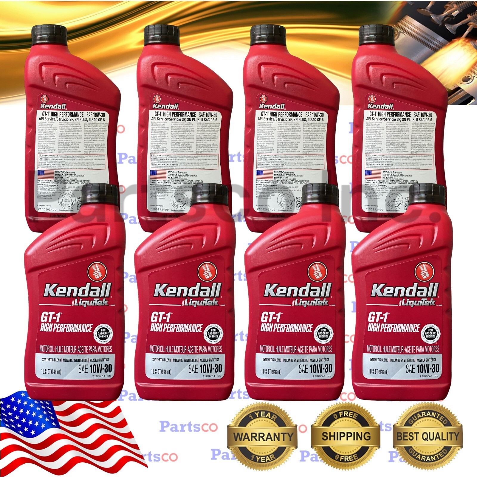 10w30 Synthetic Blend 8 Quarts Kendall Liquitek Gt-1 High Pe