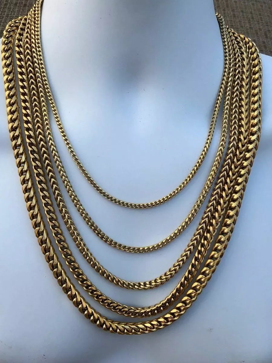 Stainless Steel 14K Gold Franco Link Chain Necklace 20 Inches / Silver