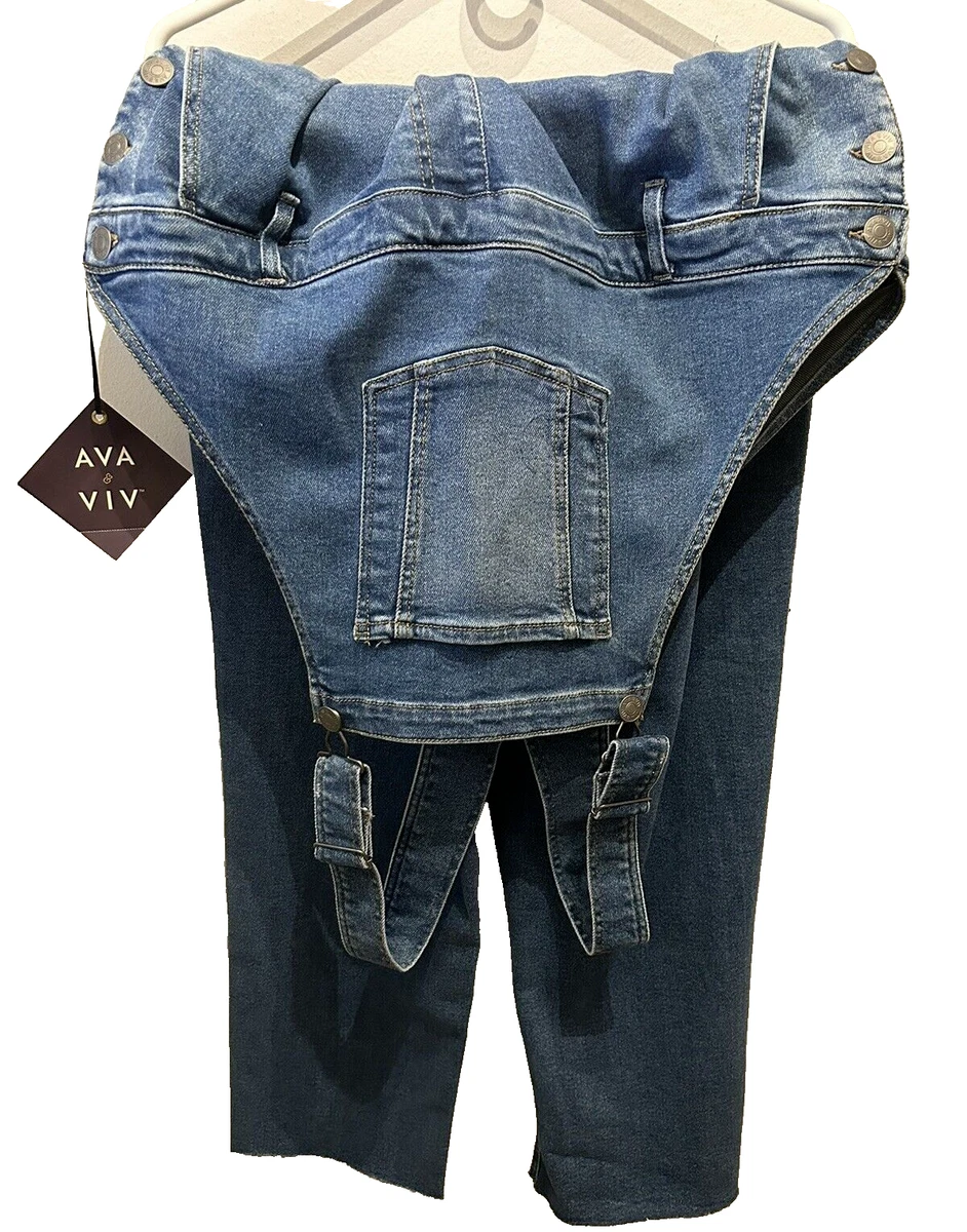 NWT Women s Ava Viv Medium Blue Cotton Blend Stretch Overalls