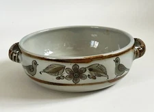 MEXICAN KEN EDWARDS EL PALOMAR LG 11" GREEN BIRDS HANDLE CASSEROLE DISH BOWL POT