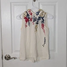 Elle Sasson 100% Silk Bedazzled Collared Button Down Sleeveless Blouse Size 2