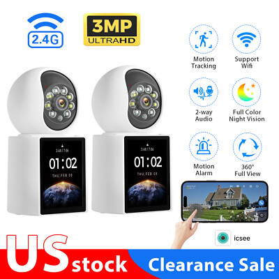 Hiseeu 2K 3MP Baby Monitor Indoor Security Camera One Click Video Audio iCsee 