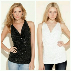 white sequin sleeveless top