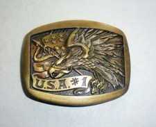 U.S.A. 1 Belt Buckle-Bald Eagle  American Flag-Vintage Indiana Metal Craft