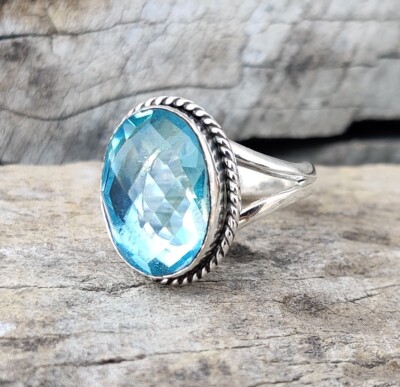 Blue Topaz Ring 925 Sterling Silver Handmade Jewelry Gift for her All ...