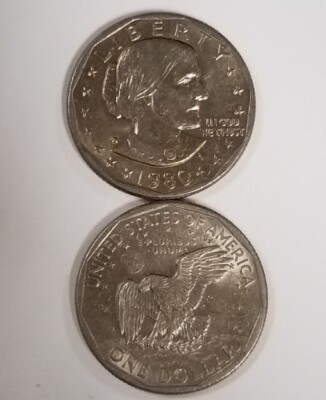 20780D40602 PAIR OF U.S. MINT SUSAN B. ANTHONY $1 SECOND YEAR 1980-D COINS XF+!!
