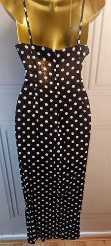 ZARA Size S (8-10) LINEN BLEND POLKA-DOT SLIT MIDI STRAP DRESS BLACK ECRU New - Picture 17 of 18
