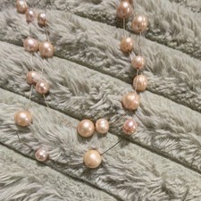 Cream Pearl Beaded Necklace Wire Multi-Strand Round Beads Statement Jewelry