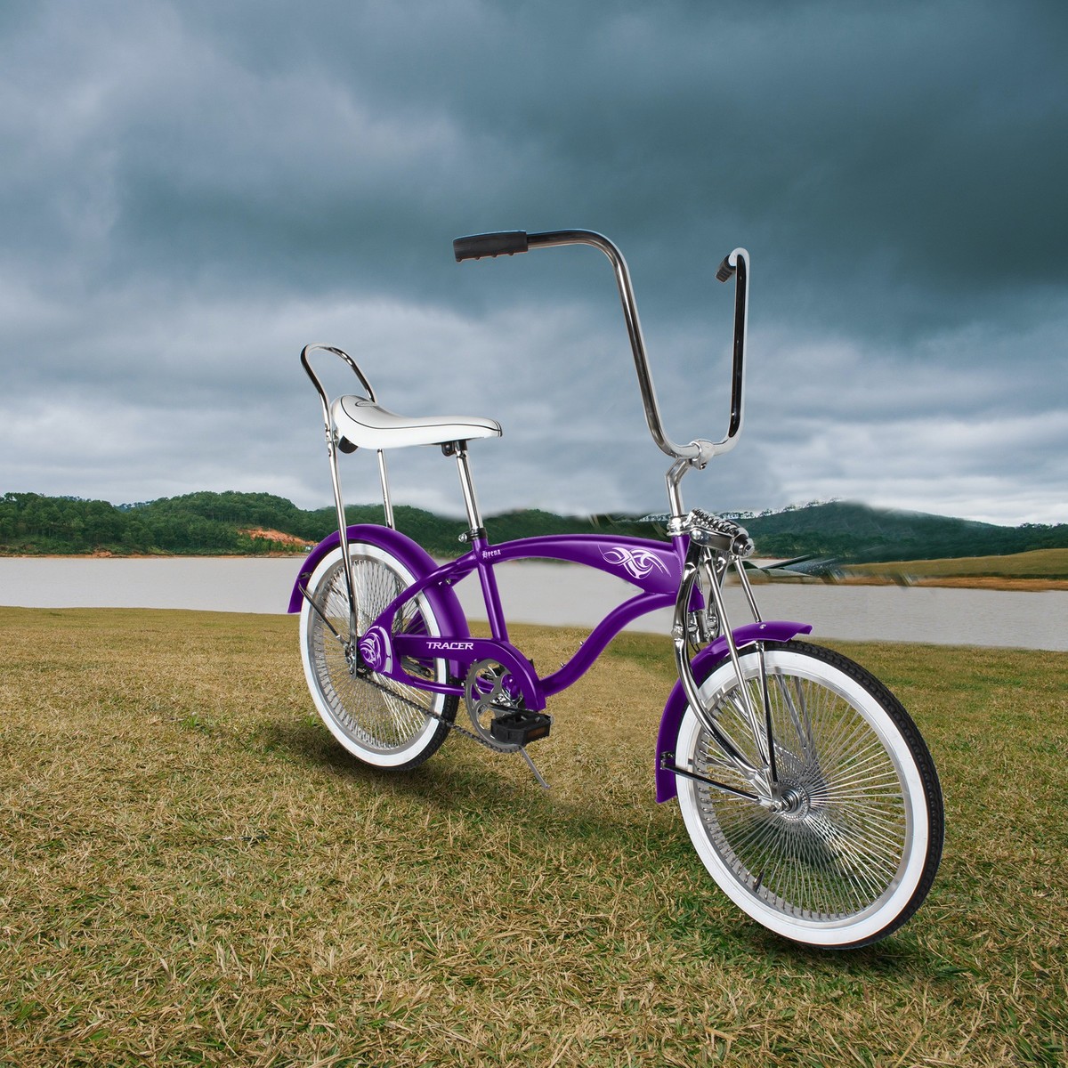 Vintage Lowrider Sparkle White Stripe Banana Seat With Grips | For 20-inch Bicycles | New Old Stock Style