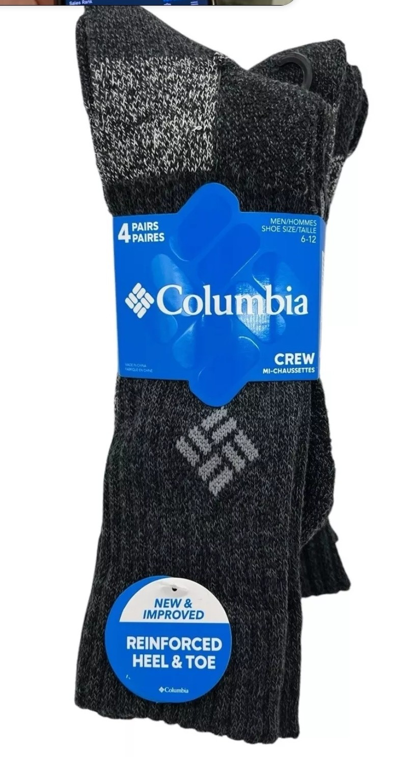 Columbia Men's Moisture-Wicking Crew Socks 4-Pack Black Marl for Boots & Sports-image
