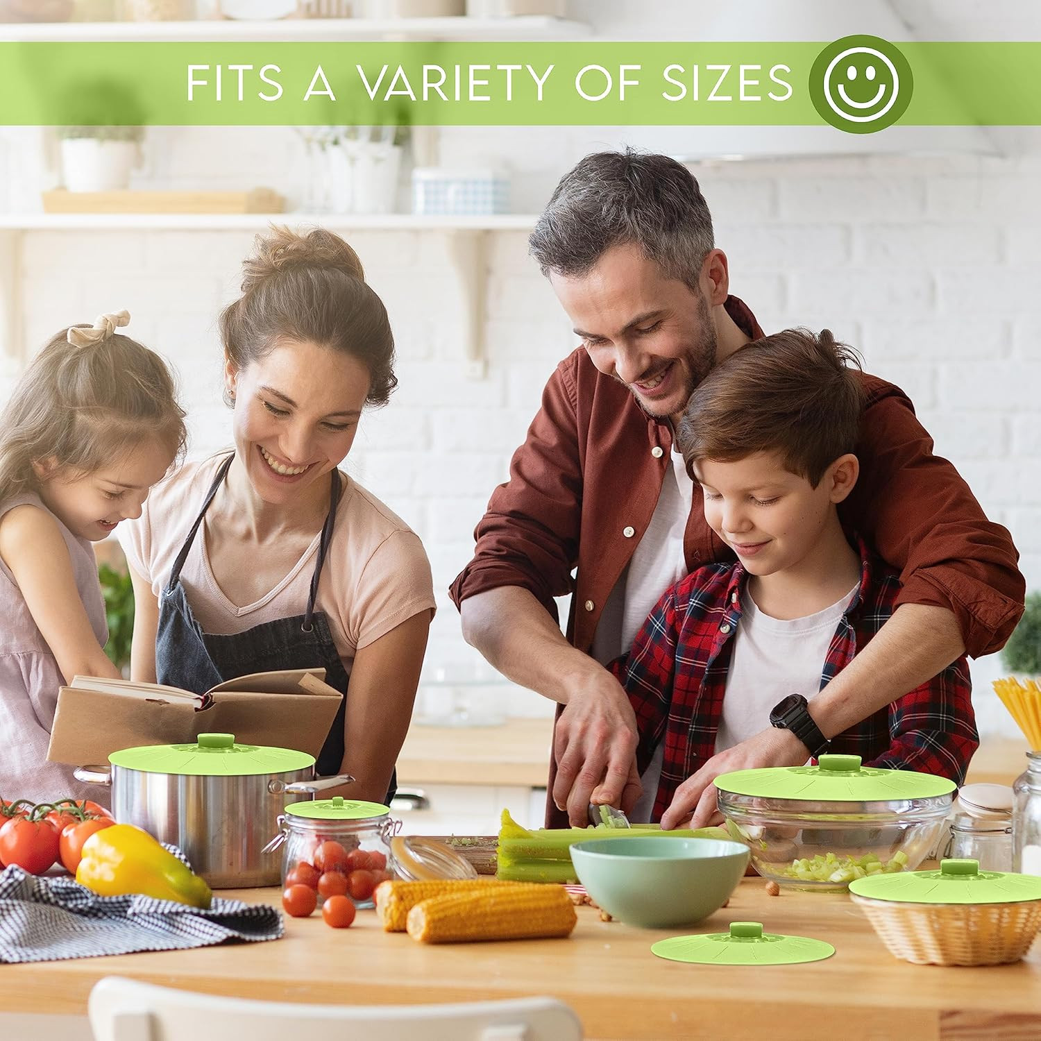 Silicone Bowl Lids Green Set of 5 Reusable Suction Seal Covers for Bowls, Pots, 