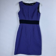 Tahari Arthur S. Levine Sheath Dress Womens Size 4 Sleeveless Polka Dot Blue