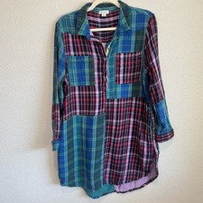 Sundance Womens Plaid Patchwork Shirt Dress PM Lounge Pockets Boho Lagenlook