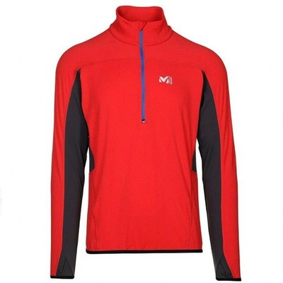 Millet Men's Fleece Jacket Size L Red Grey Close-to-Body Fit Lightweight Outdoor