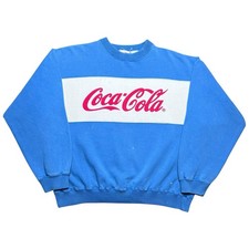 Vintage 80s Coca-Cola Logo Spell Out Tricolor Blue Graphic Promo Sweatshirt Sz L