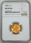 1953 P Lincoln Wheat Cent NGC MS65RD Bright Red Luster New Holder #Y318P