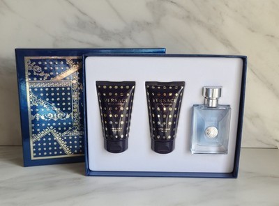Versace Pour Homme Gift Set Eau de Toilette Spray, After Shave Balm, Shampoo NEW